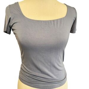 Womens‎ Gray Square Neck Short Sleeve Ruched Side Top
